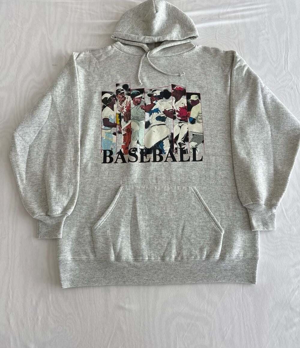 Russell Athletic Baseball Hoodie Size XL Gray Vintage Sweatshirt